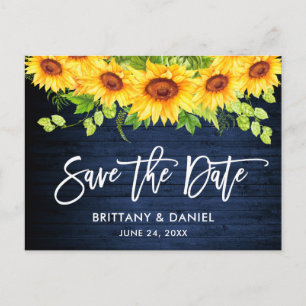 Carte Postale Brosse Script Sunflowers Blue Wood Enregistrer la 