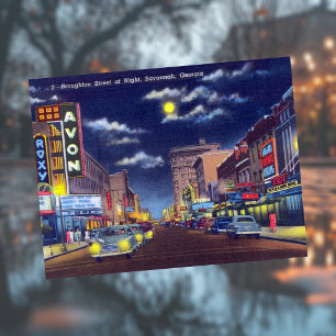 Carte Postale Broughton Street à Night Savannah GA Historic