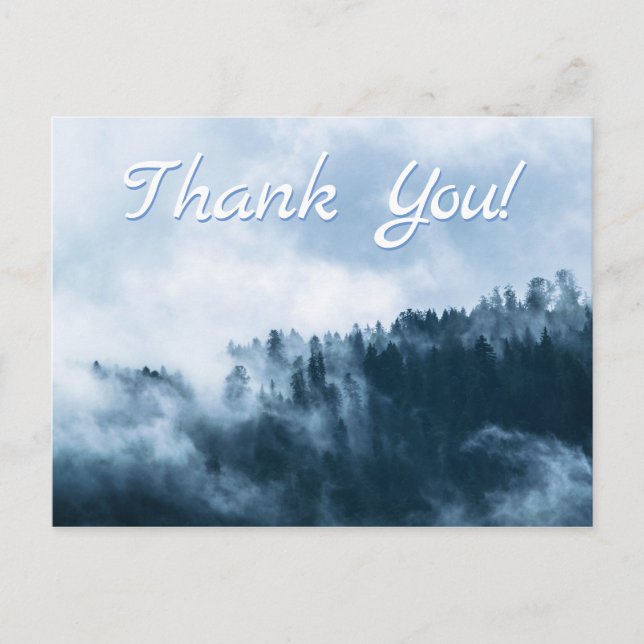 Carte Postale Brouillard Atmosphérique sur une Forêt. Merci (Devant)