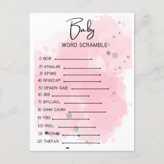 Carte Postale Brouillon de mots baby shower