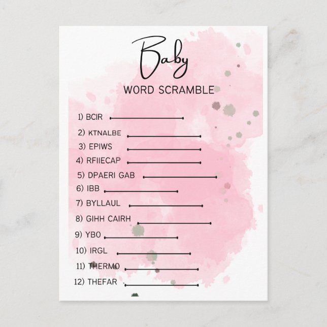 Carte Postale Brouillon de mots baby shower (Devant)