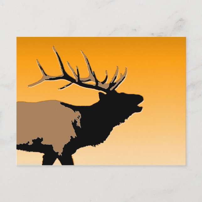 Carte Postale Brouillonnant Bull Elk au coucher du soleil Art or (Devant)