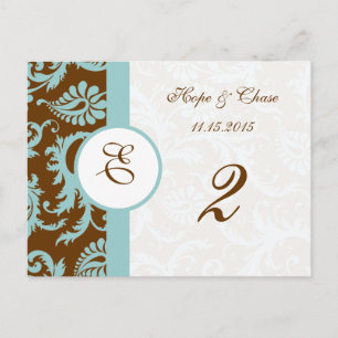 Carte Postale Brown & Aqua Trim Damask Swirls Tableau Numéro Car