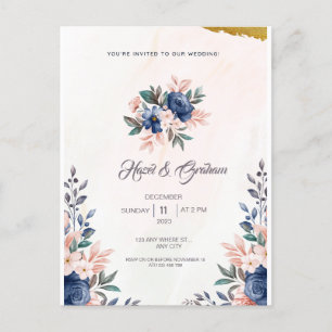 Carte Postale Brown Bleu Simple Cadre Floral Et Aquarelle