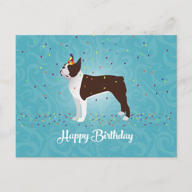 Carte Postale Brown Boston Terrier Conception d'anniversaire (Devant)