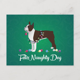 Carte Postale Brown Boston Terrier Feliz Naughty Dog Design