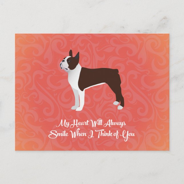 Carte Postale Brown Boston Terrier Mon Coeur Va Toujours Sourire (Devant)