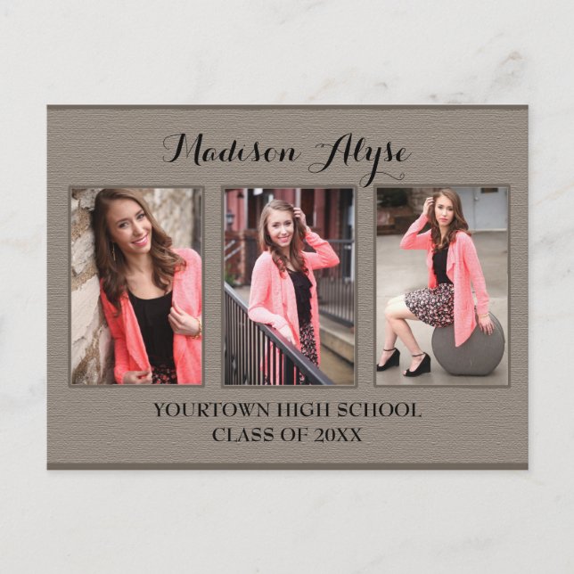 Carte postale Brown et Tan Three Photo Graduation (Devant)