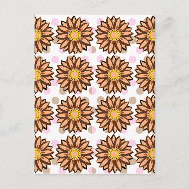 Carte Postale Brown Fleurs rose pois point motif floral (Devant)