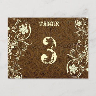 Carte Postale Brown Leather Table Number Card (Cream, flat)