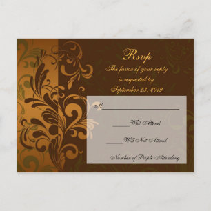 Carte postale Brown or/vert RSVP réponse
