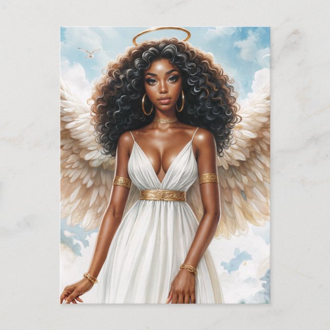 Carte Postale Brown-Skinned Angel With Halo Watercolor (Devant)