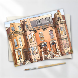 Carte Postale Brownstones esquissées   Peinture de rue de Boston
