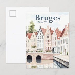 Carte Postale Bruges Belgique Aquarelle Peinture Voyage