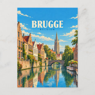 Carte Postale Bruges Belgique Art de Voyage Rétro