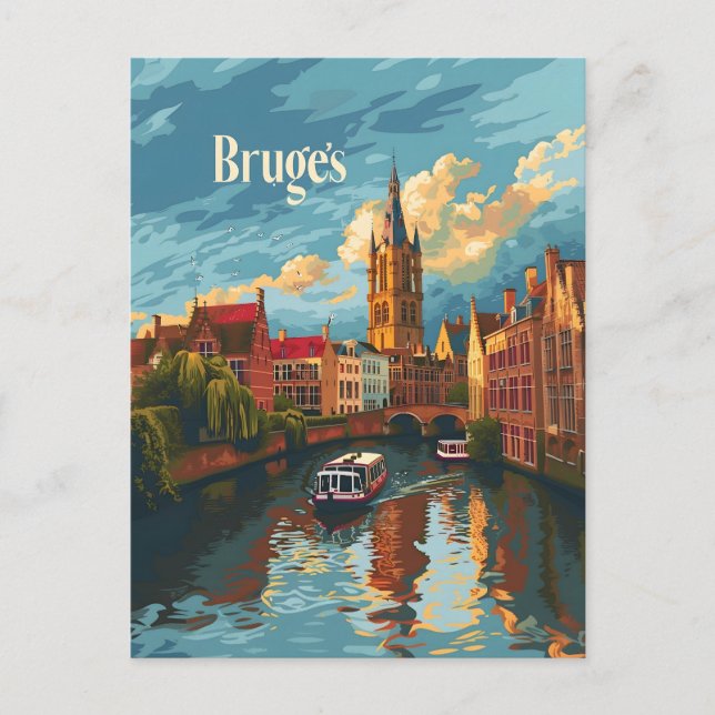 Carte Postale Bruges Belgique Art vintage (Devant)