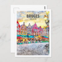 Bruges Belgique Fameux Voyage Aquarelle croquis