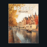 Carte Postale Bruges Belgique Illustration Voyage Art Vintage<br><div class="desc">Conception de déplacement vectoriel rétro de Bruges. Bruges,  connue sous le nom de "Venise du Nord",  est une ville médiévale pittoresque en Belgique,  célèbre pour ses charmants canaux,  son architecture historique et son chocolat de classe mondiale.</div>