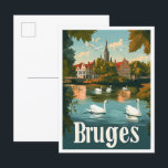 Carte Postale Bruges Belgique Vintage voyage d'art Illustration<br><div class="desc">Bruges Belgique Art Vintage lieu de voyage illustration</div>