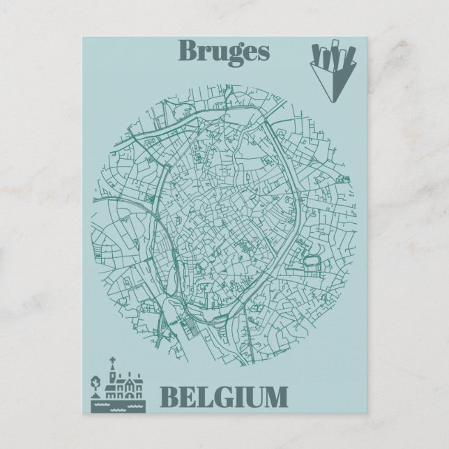 Carte Postale Bruges map (Devant)