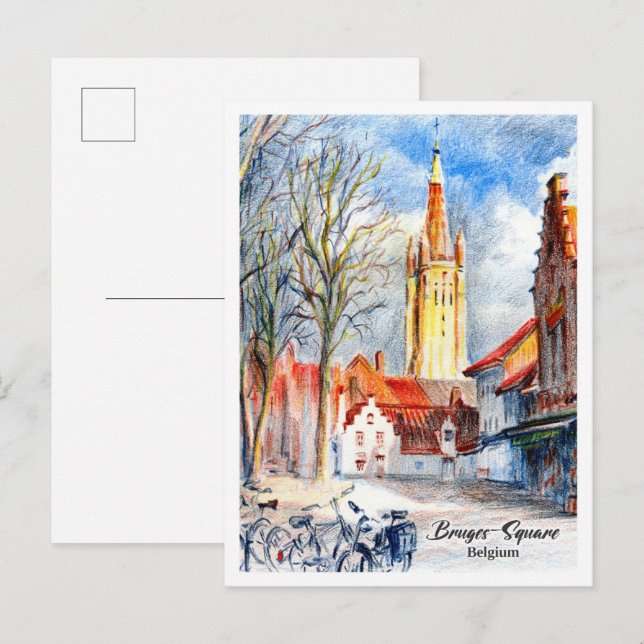 Carte Postale Bruges Square Belgium Colored Pencils (Devant / Derrière)