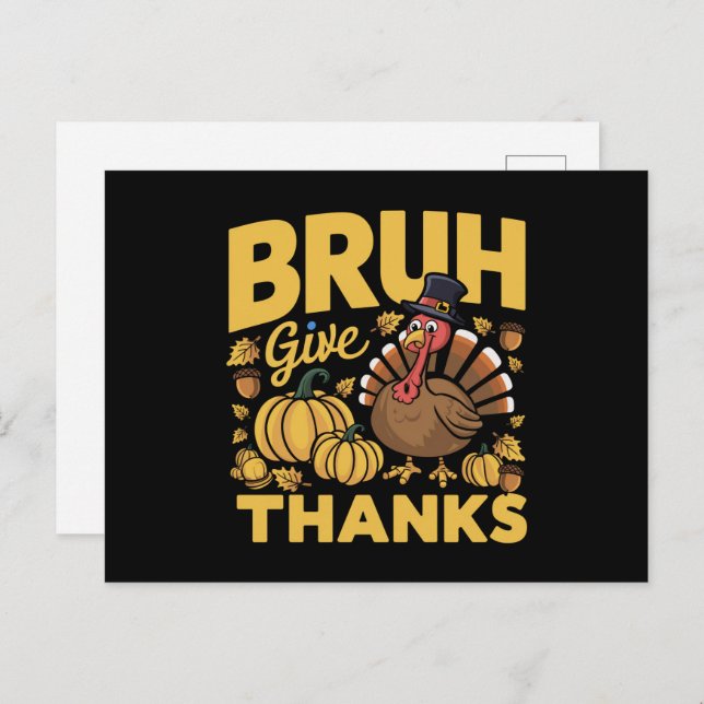 Carte Postale Bruh Mème Drôle de Dinde de Thanksgiving Merci (Devant / Derrière)