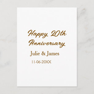 Carte Postale Brun doré joyeux 20e anniversaire nom datsimple