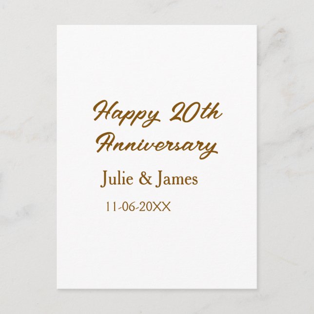 Carte Postale Brun doré joyeux 20e anniversaire nom datsimple (Devant)