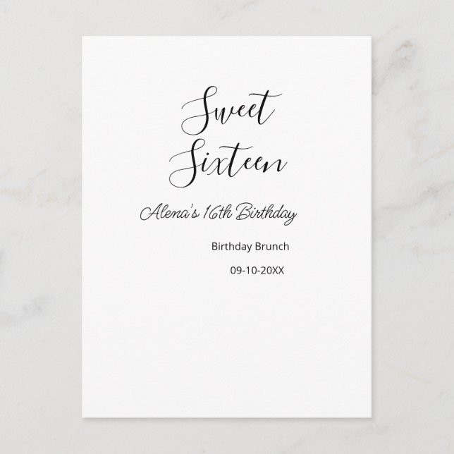 Carte Postale Brunch d'anniversaire sweet sixteen 16ème annivers (Devant)