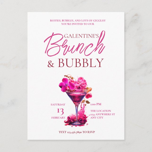 Carte postale Brunch de Galentine et Bubbly Invita (Devant)