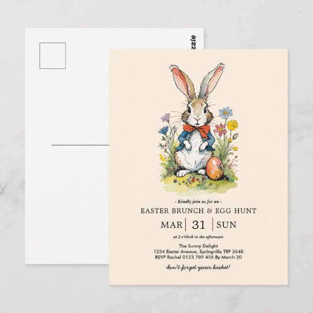 Carte Postale Brunch de Pâques et chasse aux oeufs | Bunny Fleur (Devant / Derrière)