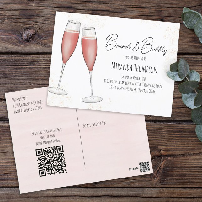 Carte Postale Brunch rose et Fête des mariées bulle Code QR (Créateur téléchargé)