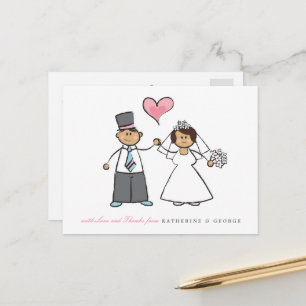 Carte Postale Brunette Cartoon Couple Mr & Mrs Mariage Merci