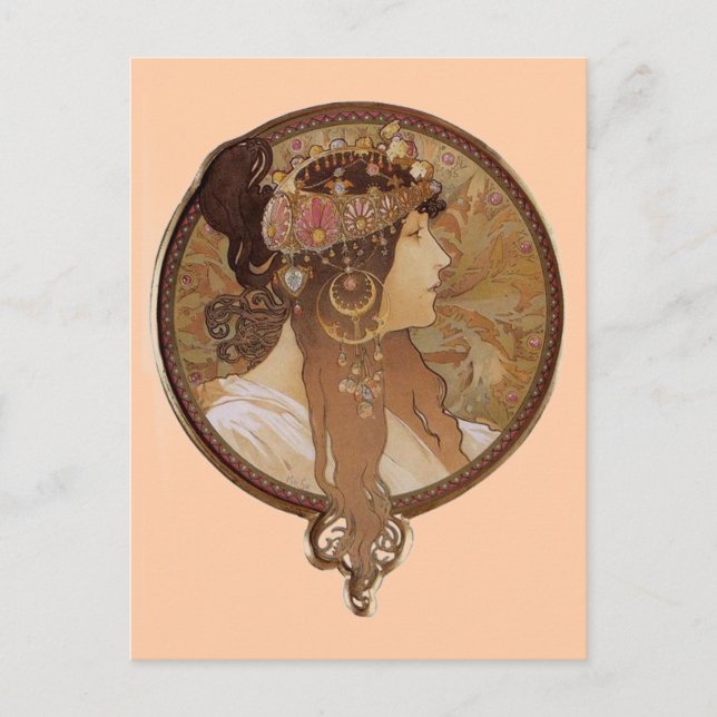 Carte Postale Brunette par Alphonse Mucha (Devant)