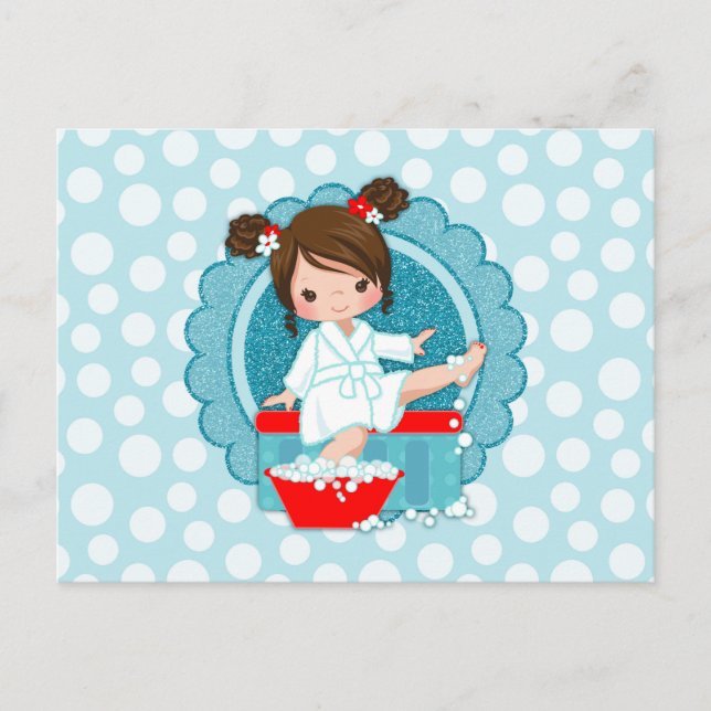 Carte Postale Brunette Spa fille bulles Turquoise Rouge Blanc (Devant)