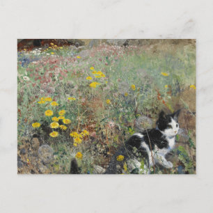 Carte Postale Bruno Liljefors - Chat sur Flowerbed