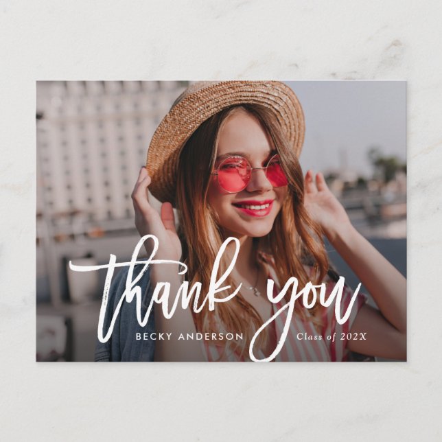 Carte Postale brush rustique lettering graduation merci (Devant)