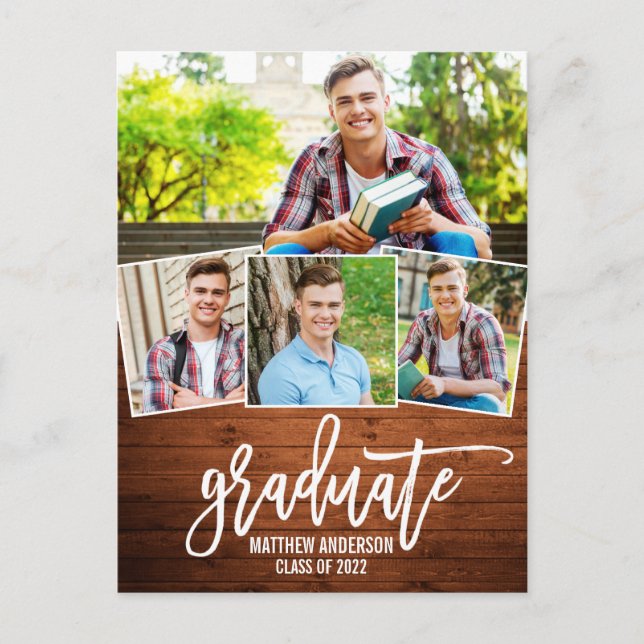 Carte Postale Brush Script Faire-part de graduation en bois (Devant)