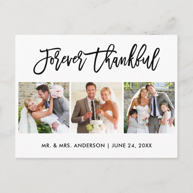 Carte Postale Brush Script Forever Thankful 3 Mariage photo (Devant)