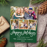 Carte Postale Brush Script Joyeux Vacances 4 Photo Vert<br><div class="desc">Brosse Script Happy Holidays Carte postale verte - 4 Photos</div>