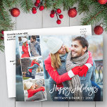Carte Postale Brush Script Joyeux Vacances Couple 4 Photo<br><div class="desc">Brush Script Happy Holidays Deux fois Photo Postcard</div>
