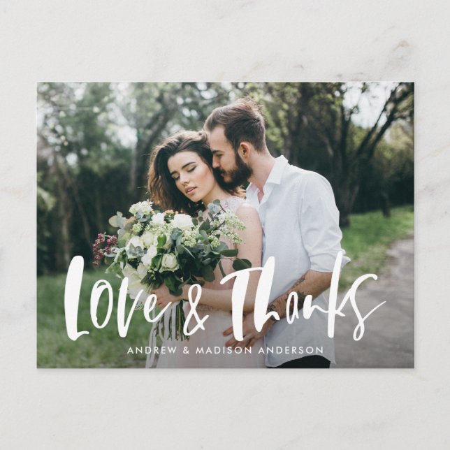 Carte Postale Brush Script Love & Thanks Photo Mariage Merci (Devant)