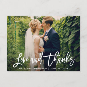 Carte Postale Brush Script Mariage Photo Love and Thanks Modern