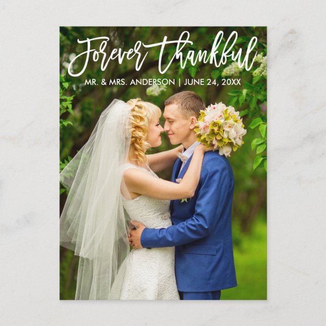 Carte Postale Brush Script Modern Forever Merci photo Mariage (Devant)