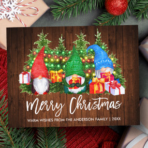 Carte Postale Brush Script Noël Lumières Bois Gnomes