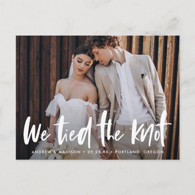 Carte Postale Brush Script Photo Nous Avons Lié Le noeud (Devant)