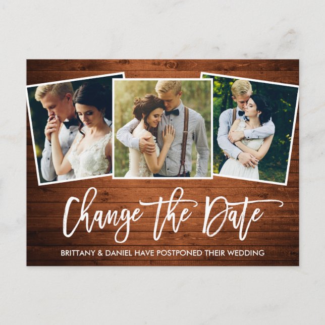 Carte Postale Brush Script Wood Change The Date Photo (Devant)
