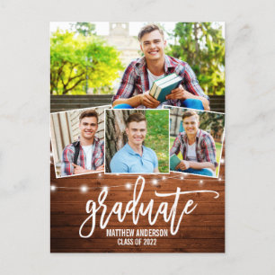 Carte Postale Brush Script Wood Lights Graduation Faire-part