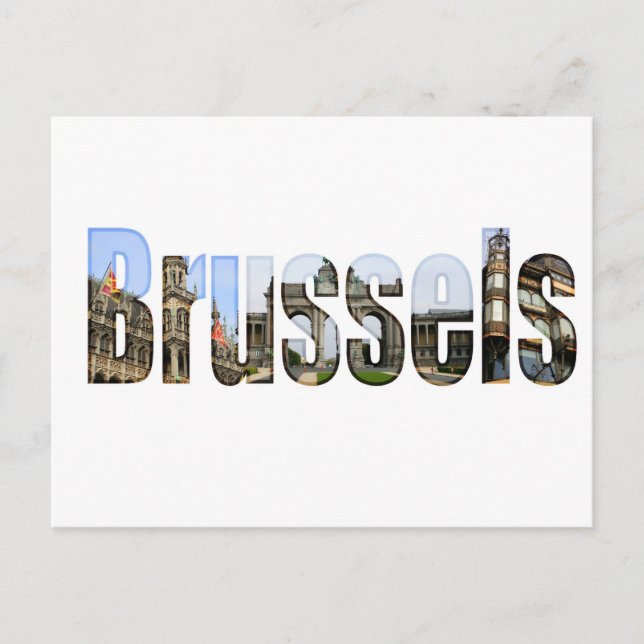 Carte Postale Bruxelles avec des sites touristiques en lettres (Devant)