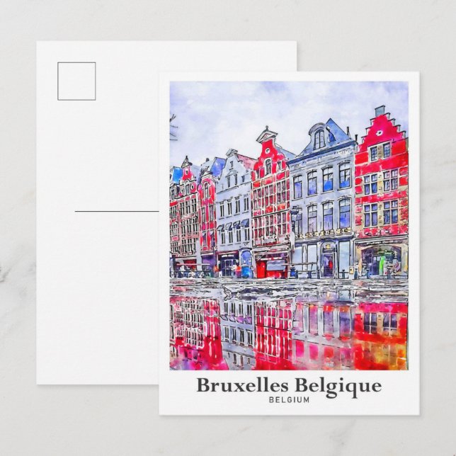Carte Postale Bruxelles Belgique Aquarelle Voyage (Devant / Derrière)